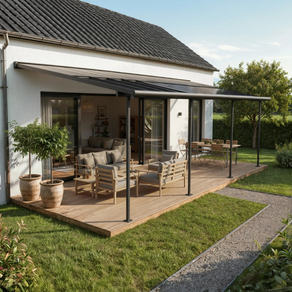 Canopia Sierra Cabrio Pergola Addossata in Alluminio 3X9.2 m Struttura grigia / Pannelli grigio opaco