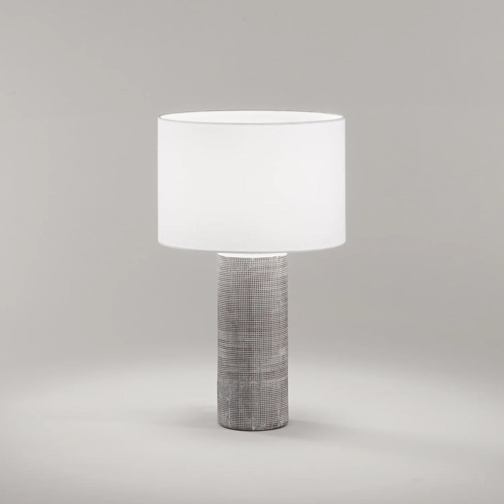Lampada Tavolo Contemporanea Tribale Ceramica Cemento Tessuto Bianco 1 Luce E27
