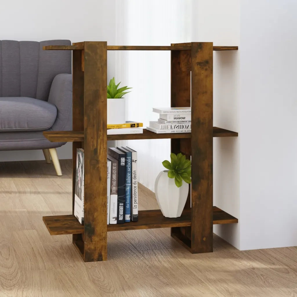 Libreria Divisorio-Scaffale per Libri-Mobile di Stoccaggio Rovere Fumo 80x30x87 cm