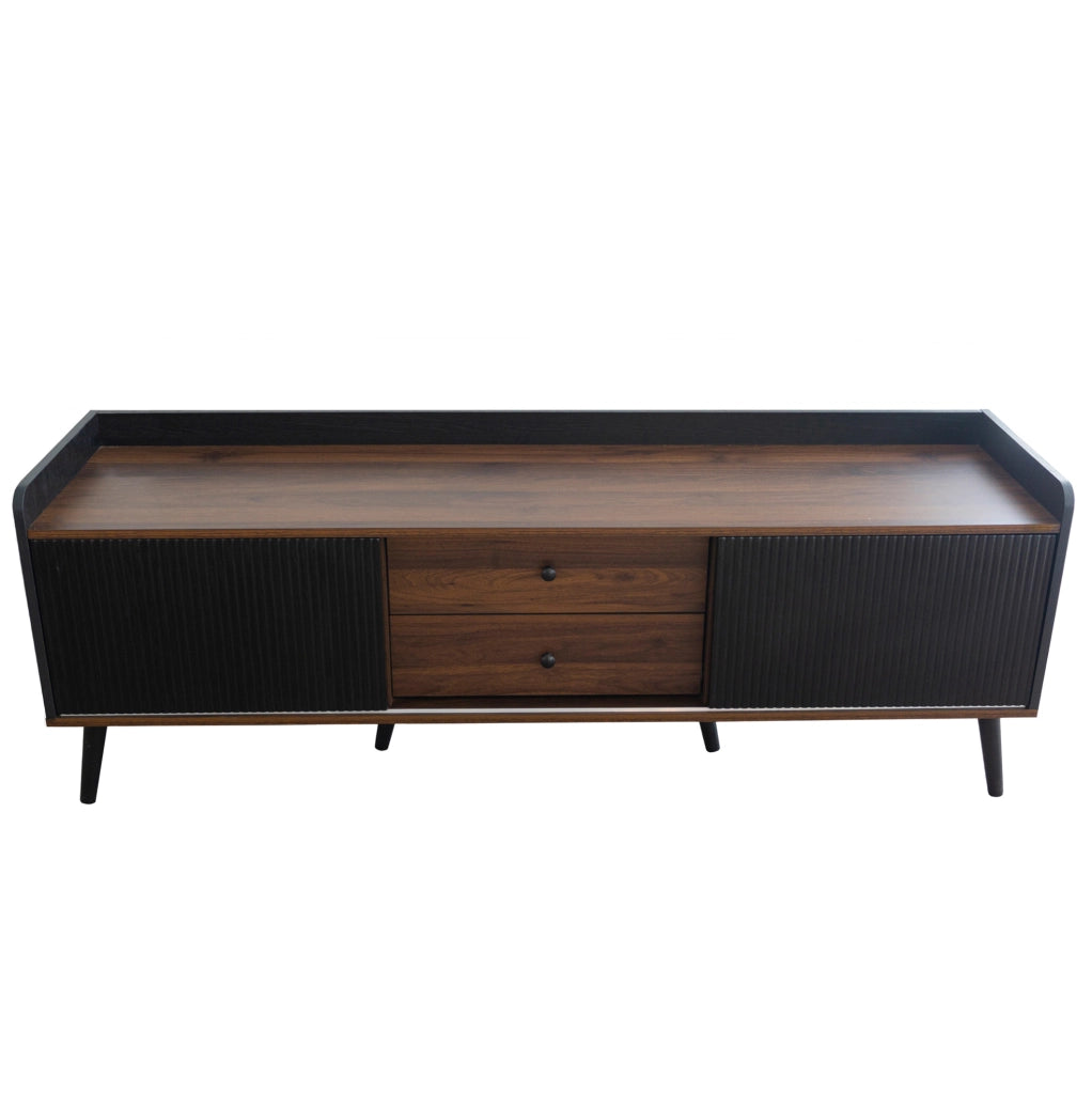 Mobile TV con 2 cassetti e 2 ante scorrevoli; 160x40x58 cm; nero e legno