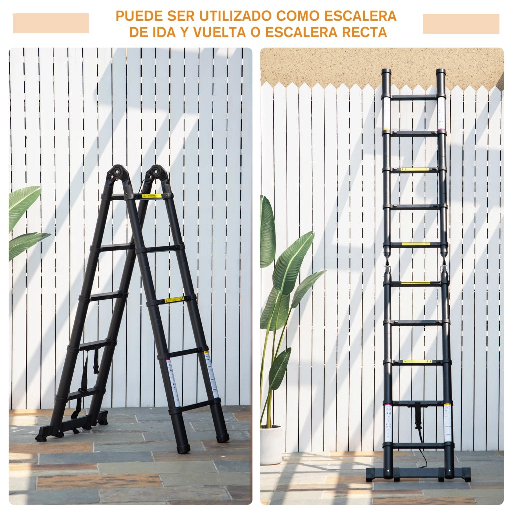 Scala a Pioli Telescopica Pieghevole Portatile ¨C Zephmum ¨C 10 Gradini 320x67x7 cm Nero