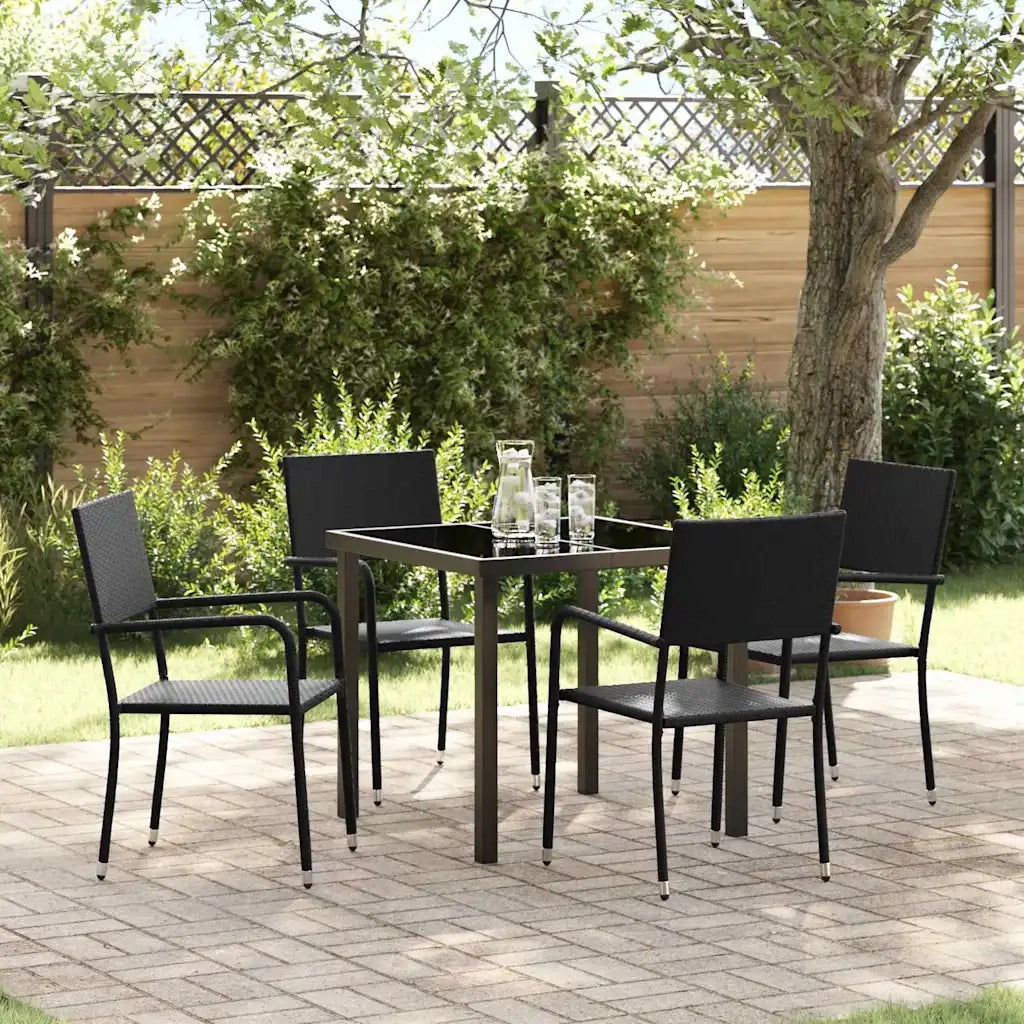 Set da Pranzo per Giardino con cuscino 5 pcs Nero polyrattan