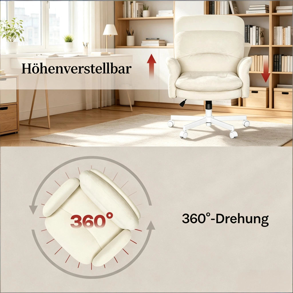 Sedia da Pranzo Girevole con Rotazione a 360°, Schienale Imbottito e Altezza Regolabile, Ciniglia Beige