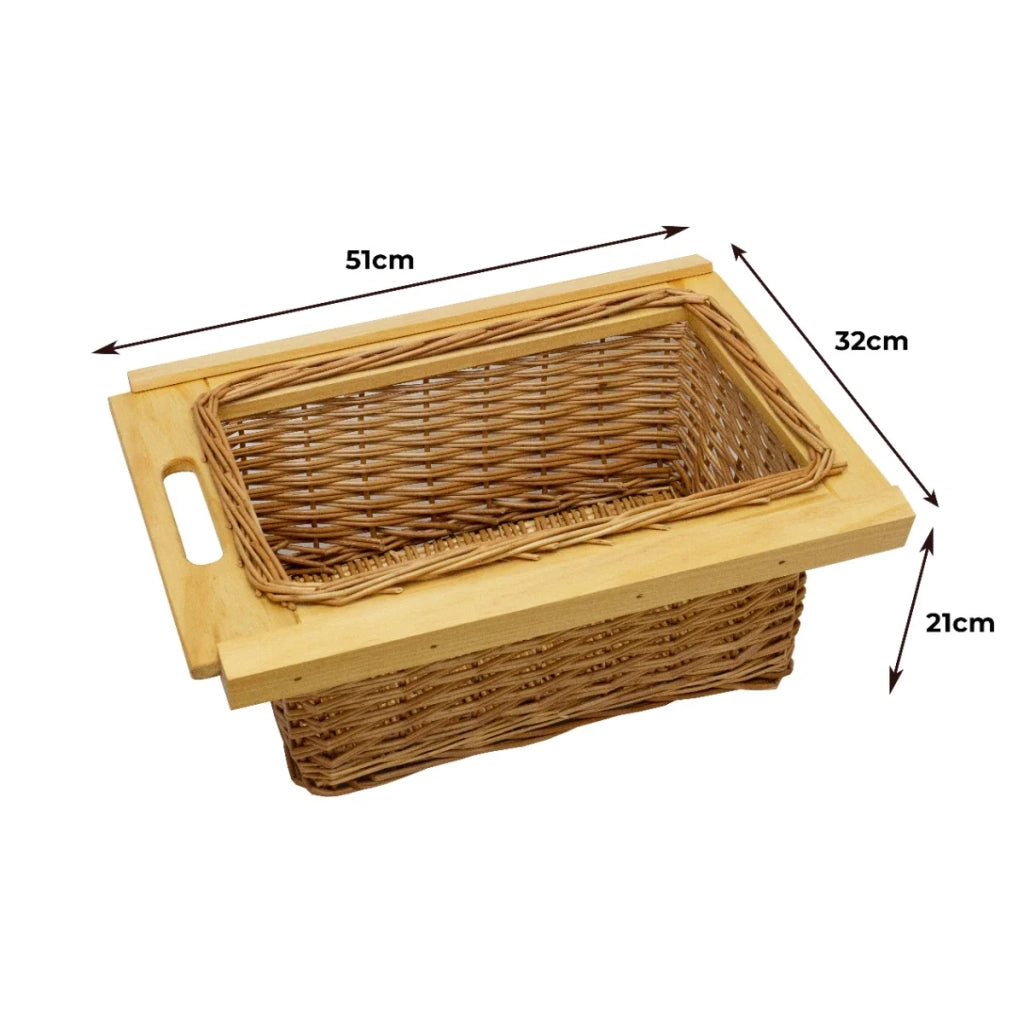 Cestelli Estraibili in Vimini per Cucina Cassetti Credenza Cesto in Vimini con Telaio e Binari in Legno di Faggio per Dispensa da 40cm Organizza Unità 40 cm con Viti - 3 Cesti