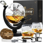 Decantatore di Whisky con Globo del Mondo 900ml, Regalo per Uomo, 4 Pietre di Whisky
