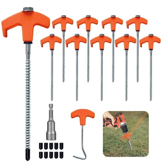 Tentaccessori in Acciaio - 10 Pezzi - Manicotti a Viti - Robusti/Stabili - 20 cm - Colore Vivido Arancione