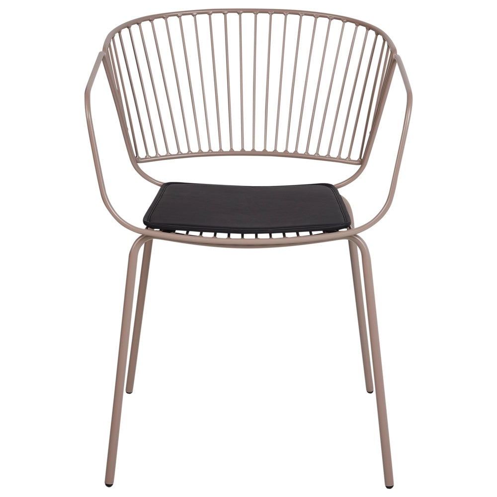 Set di 2 sedie da pranzo in metallo beige con design a filo in ecopelle nera con cuscinetto per sedili in stile industriale e glam.