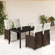 vidaXL Set Bistrò da Giardino 5 pz con Cuscini in Polyrattan Marrone
