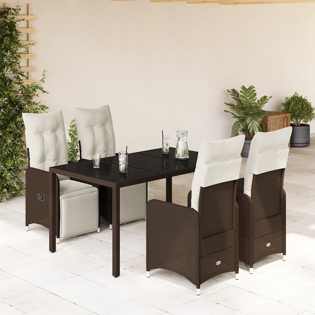 vidaXL Set Bistrò da Giardino 5 pz con Cuscini in Polyrattan Marrone