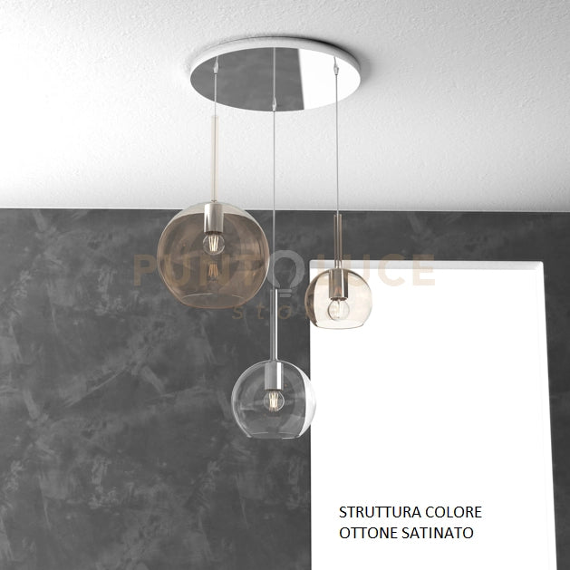 SOSP. OTTONE SAT. TONDA 3 LUCI VETRI 1 GRANDE AMBRA+1 MEDIO TRASPARENTE+1 PICCOLO AMBRA 1155OS-S3 TMIX-TA