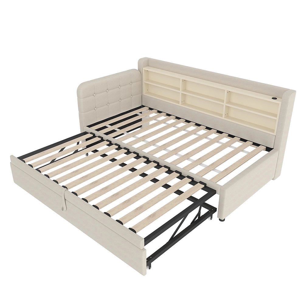 Divano letto 90-180x200cm?- Xylo - gigogne USB lino beige
