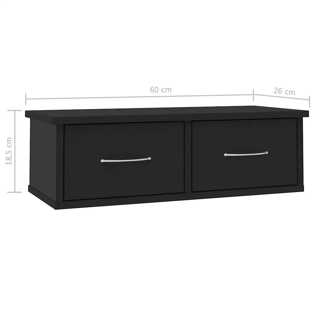 Scaffale con Cassetti a Parete Nero 60x26x18,5 cm Multistrato 800586