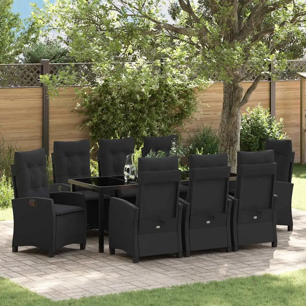 Set da Pranzo per Giardino con cuscino 9 pcs Nero polyrattan 3380378