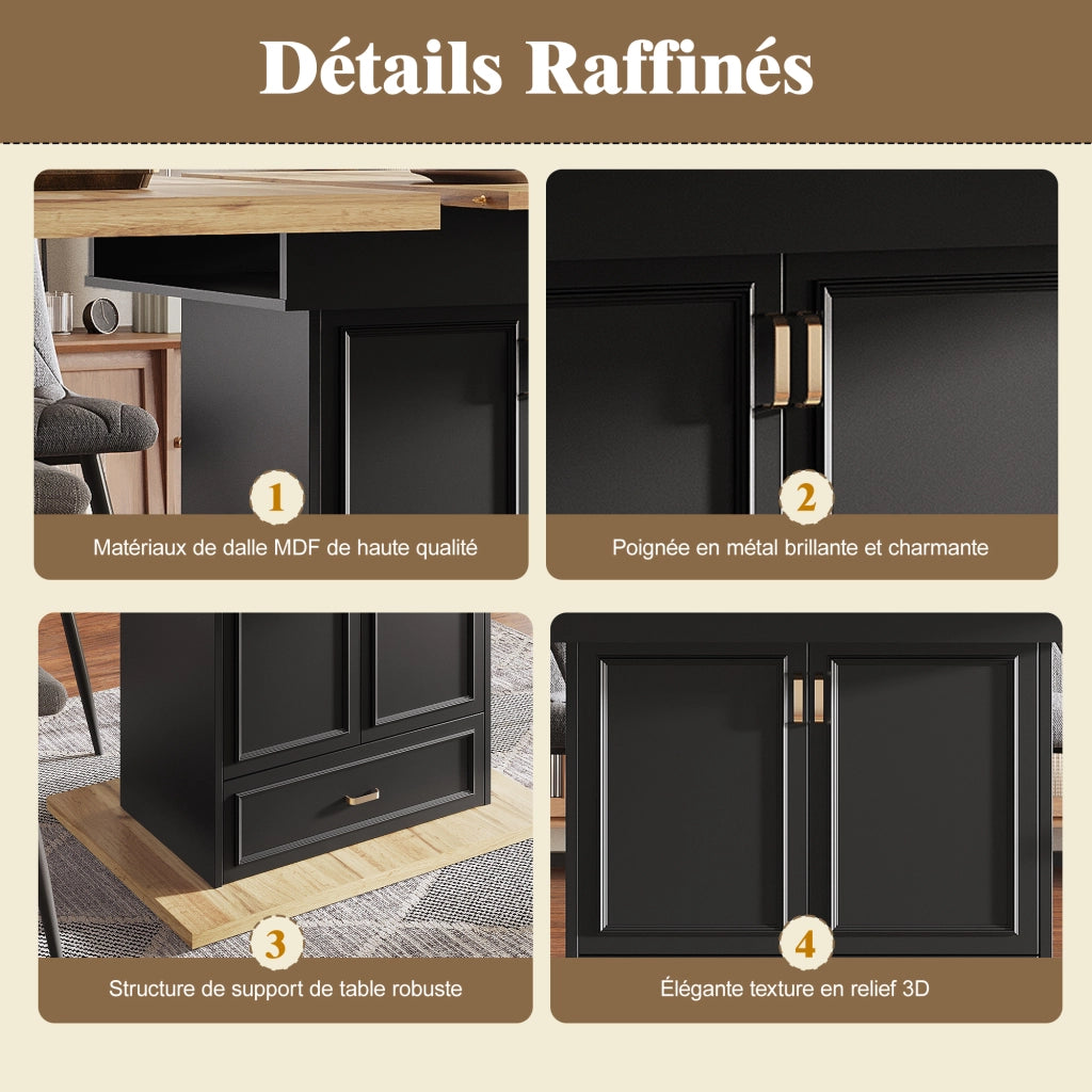 Tavolo allungabile da pranzo con 2 ante, 1 cassetto e ripiani regolabili, per cucina e soggiorno, 110 × 80 × 75 cm