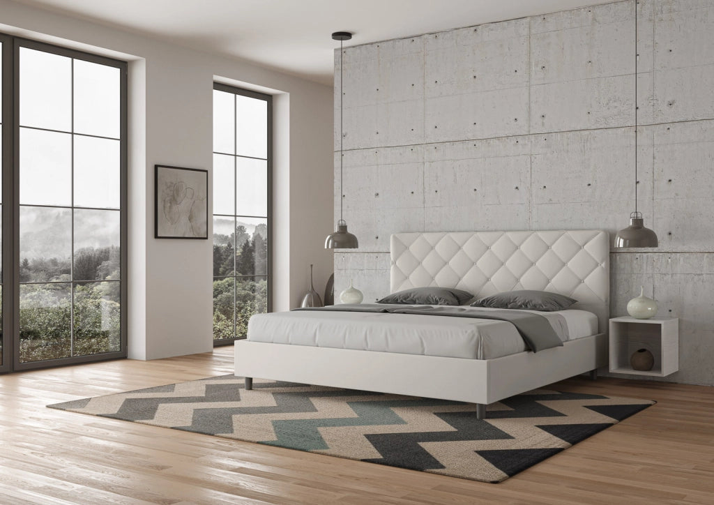 BS COM Letto senza rete imbottito 180x210 similpelle bianco