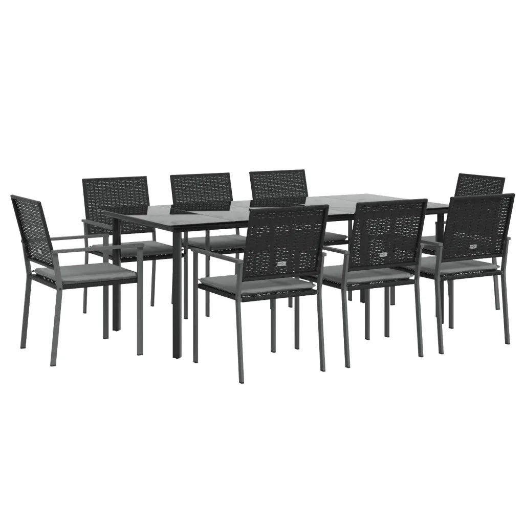 Set Pranzo da Giardino 9 pz con Cuscini in Polyrattan e Acciaio 3187030