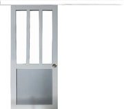 Porta Scorrevole Officina Bianca e Finestra a Pannelli Grigi RAL7035 H204 x L83 + Binario in Alluminio Striscia Bianca e 2 Gusci