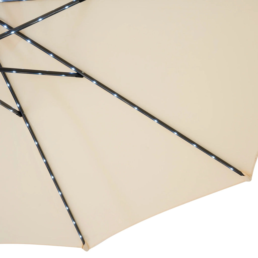 Ombrellone LED Inclinabile 2,7m Cream con Base e Luci Solari