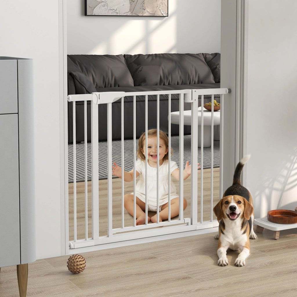 Cancello di sicurezza per scale a pressione con chiusura automatica ¨C Zephmum ¨C 76-102x76 cm Bianco