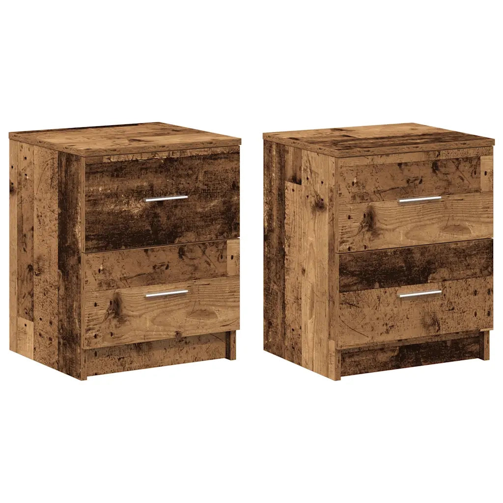 Comodini 2 pz con 2 Cassetti Legno Antico 40x36x50 cm