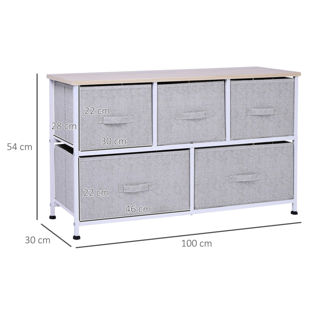 Cassettiera con 5 Cassetti ¨C Zephmum ¨C Grigio Bianco Legno Acciaio 100x30x54