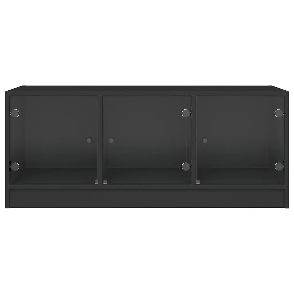 Tavolino da Salotto con Ante in Vetro-Tavolino da soggiorno Nero 102x50x42 cm