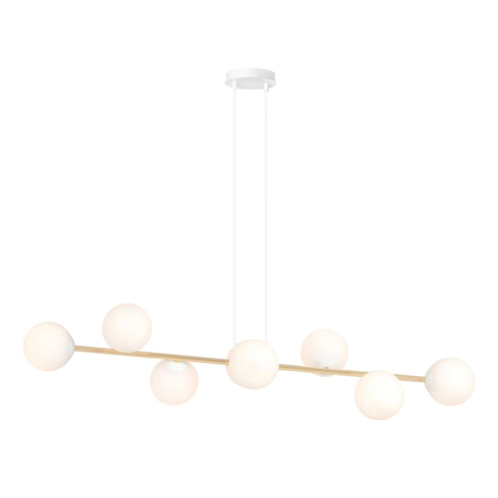 Lampada a sospensione Gravity con diffusori in vetro e dettagli oro