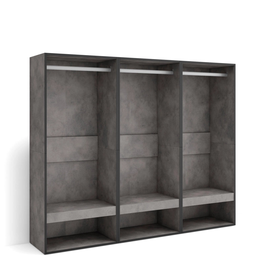 Armadio Aperto, 180x35x145cm, Camera da letto, Vestiti, scarpe, grigio cemento RF3490