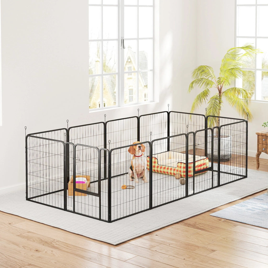 Recinto per Cani ¨C 12 Pannelli 68x80 cm ¨C Grigio/Nero ¨C Pieghevole ¨C zephmum