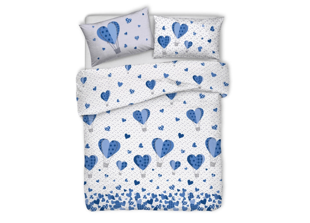 Copripiumino Sacco Piumone Pensieri Delicati Cotone Disegno Mongolfiera - Matrimoniale - Blu