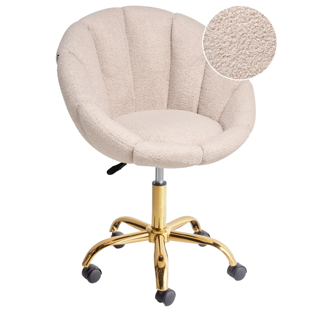 Elegante sedia da ufficio girevole in tessuto bouclè beige con base regolabile in altezza Design moderno Home Office
