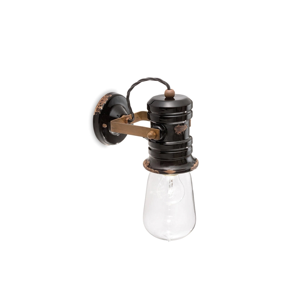 Applique Industrial Minimal Urban Ferro Ceramica Vintage Nero 1 Luce E27