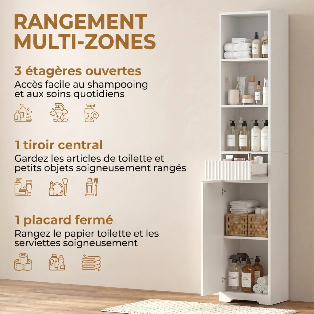 Mobile bagno alto ¨C Xylo ¨C bianco con anta, cassetto e ripiani regolabili