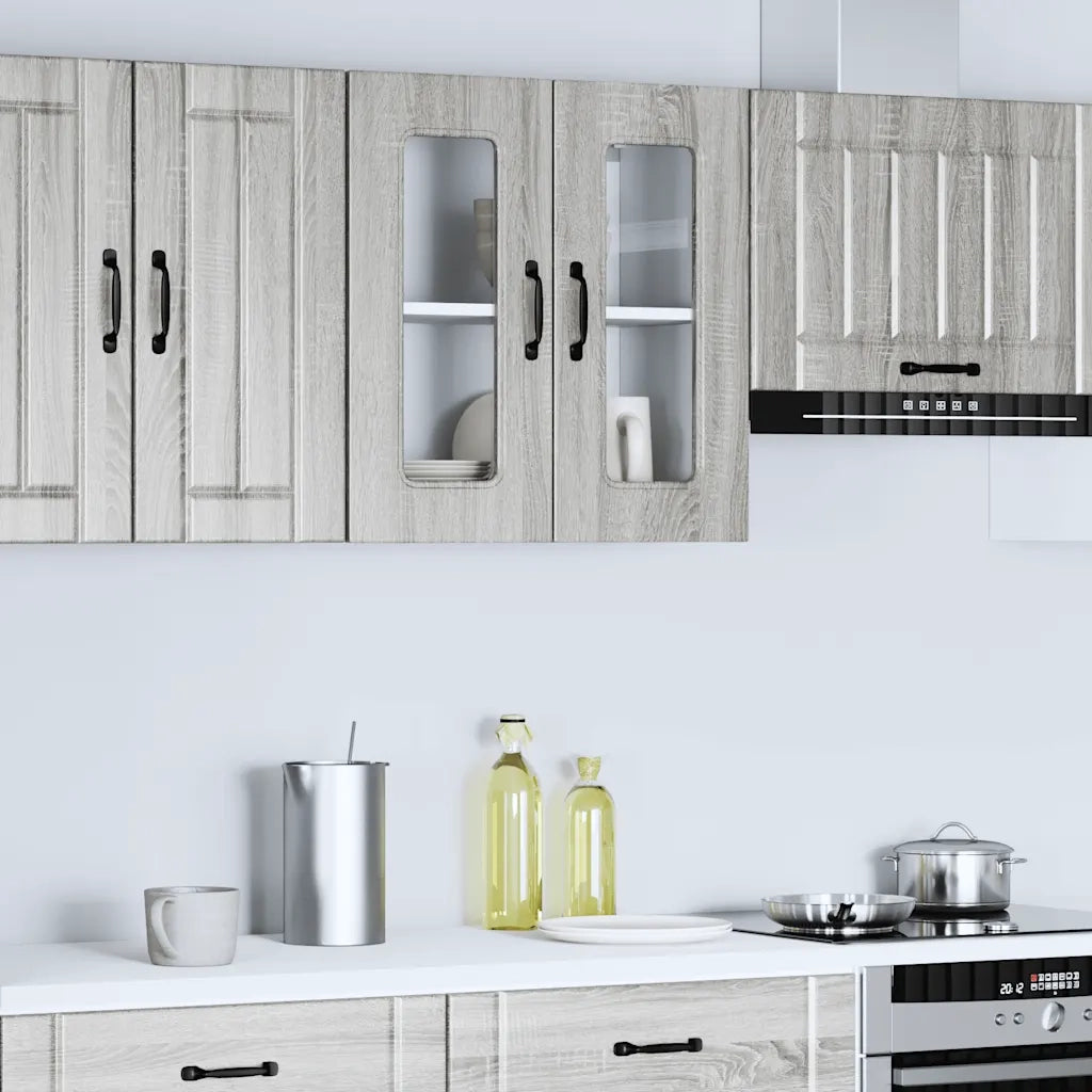 Pensile da Cucina con Porta in Vetro Kalmar Grigio Sonoma
