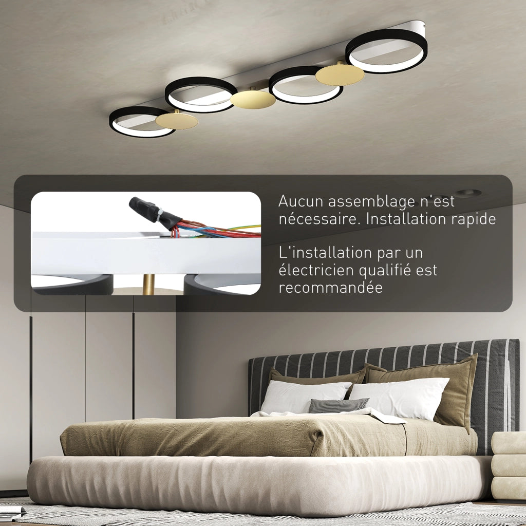 Plafonnier LED 4 Luci ¨C zephmum ¨C Dor¨¦ Nero 100x31x7cm