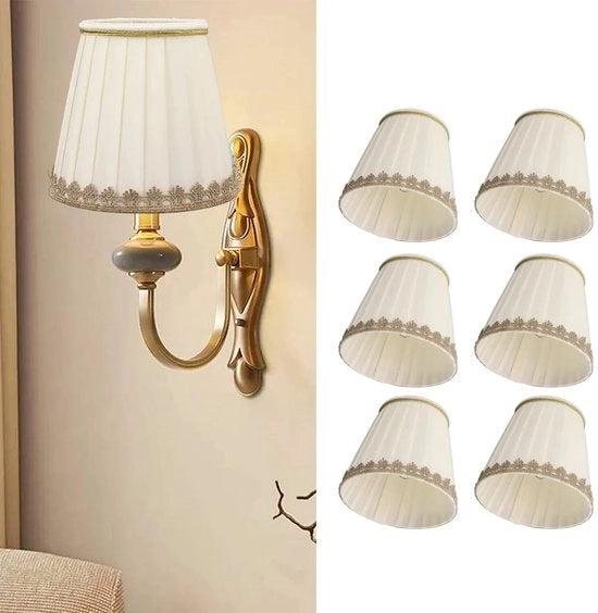 Set di 6 cappe per lampadine in stoffa con fissaggio clip, adatto per lampade da tavolo e lampade da parete.