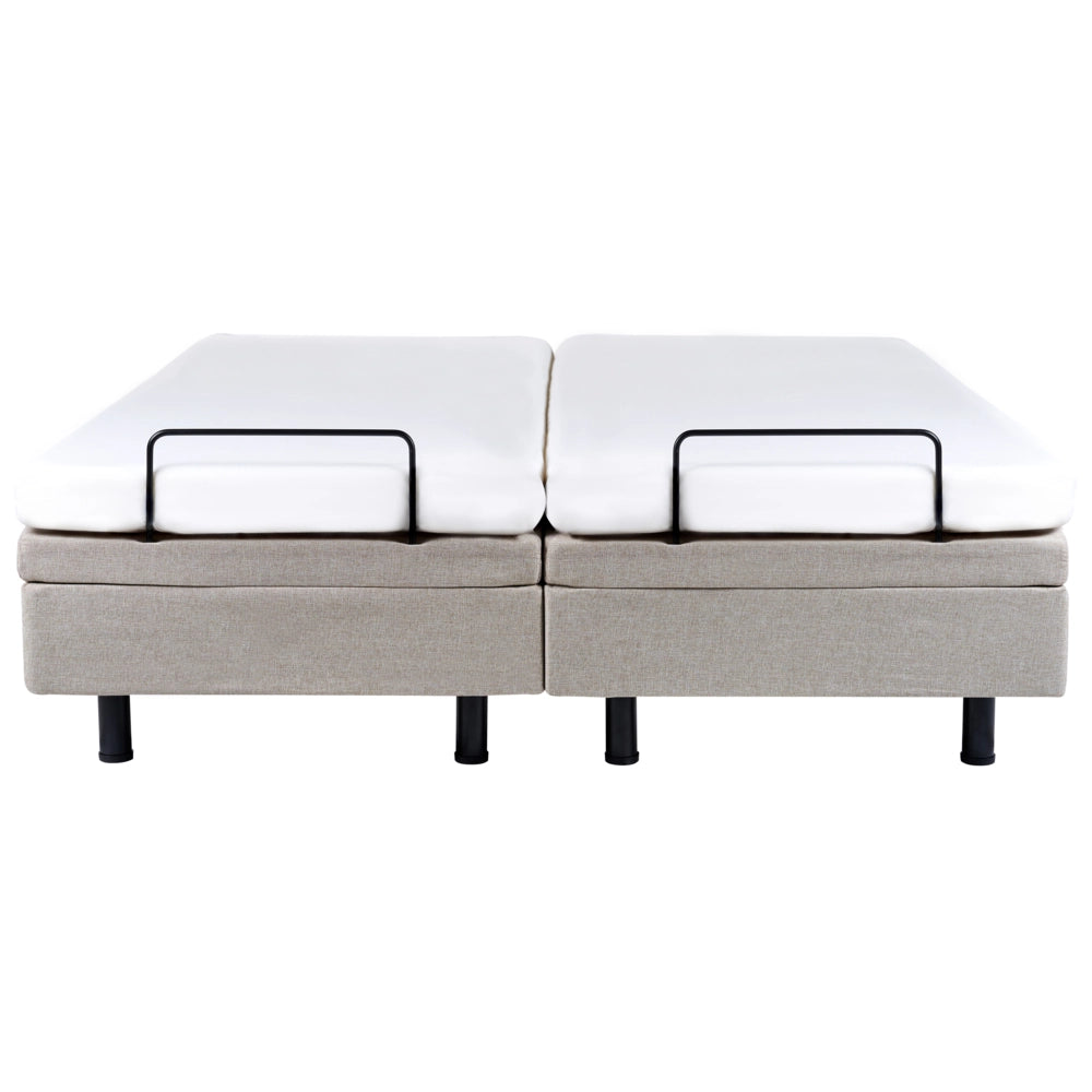 Letto elettrico singolo in poliestere beige chiaro regolabile con telecomando senza testata 160 x 200 cm stile moderno