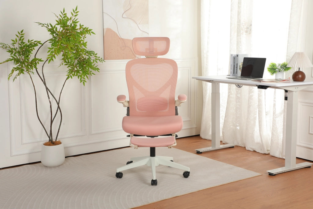 Sedia da ufficio ergonomica pieghevole ¨C zephmum ¨C imbottita con supporto lombare, braccioli, rosa