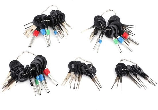 Strumento di rimozione terminale auto a 70 pezzi, espulsore pin in acciaio inox e set di tiraggio fili per la riparazione di elettrodomestici in auto.