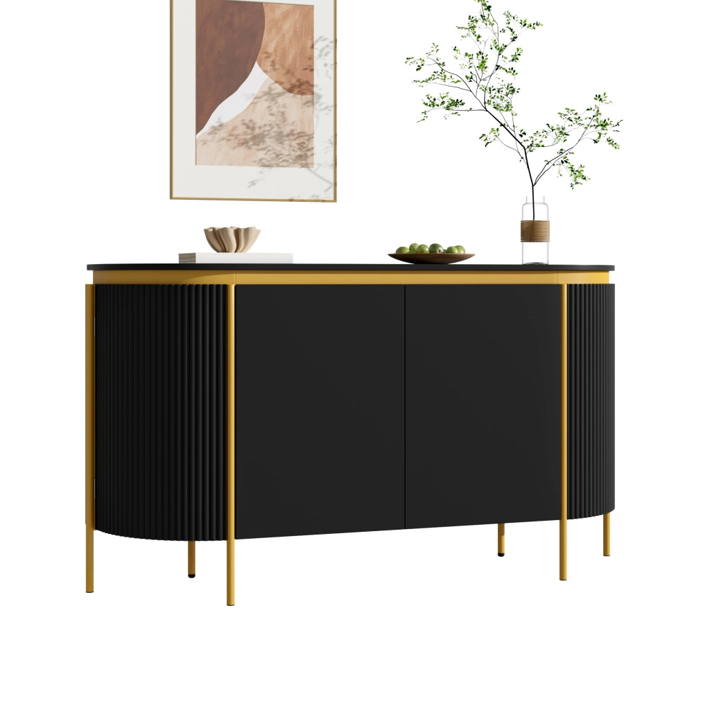 Sideboard 140x38x80 cm con 4 ante e passacavi in MDF nero