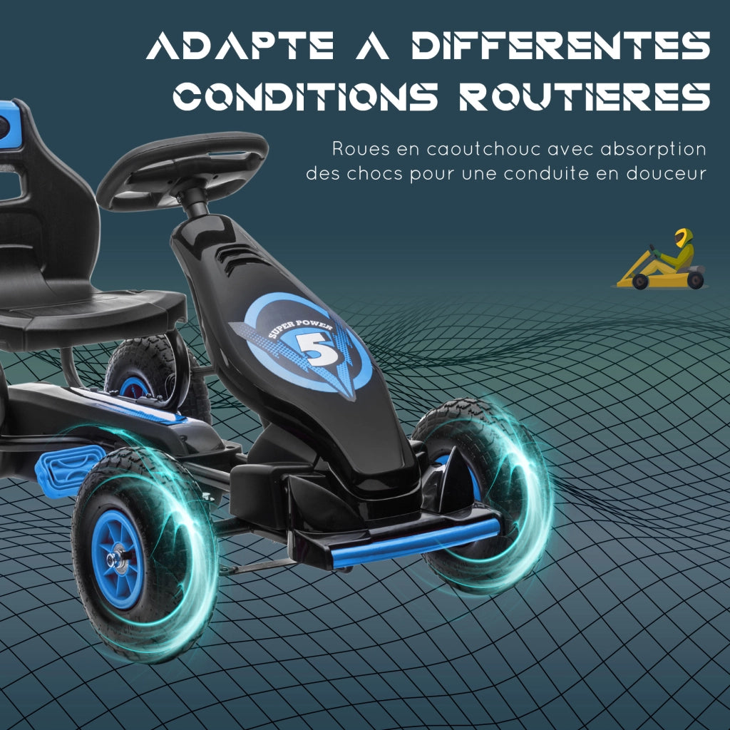 Go-Kart a pedali per bambini ¨C Xylo ¨C sedile regolabile 3 posizioni freno a mano 5-12 anni blu nero