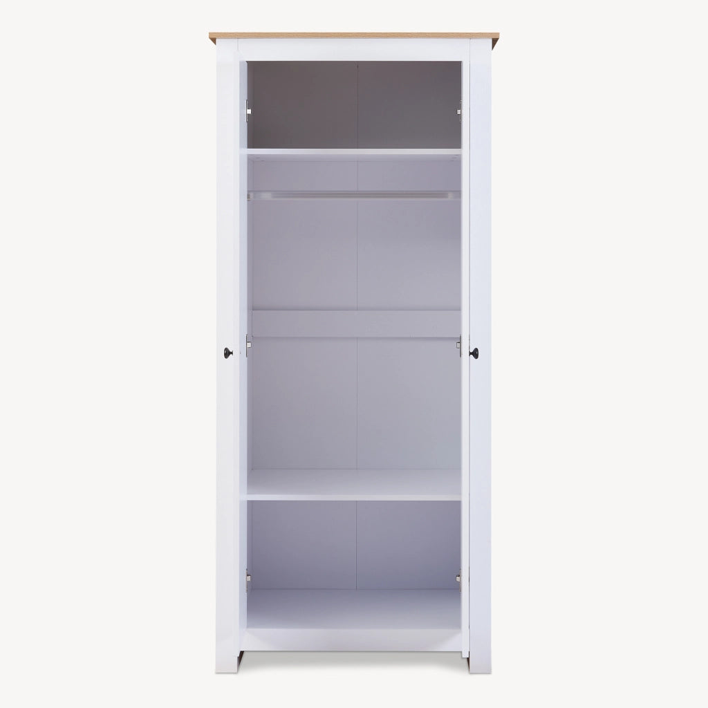 Armadio per Guardaroba Trorjam con Barra Appendiabiti e Scomparti 175 x 80 x 52 cm - Bianco/Effetto Rovere [en.casa]