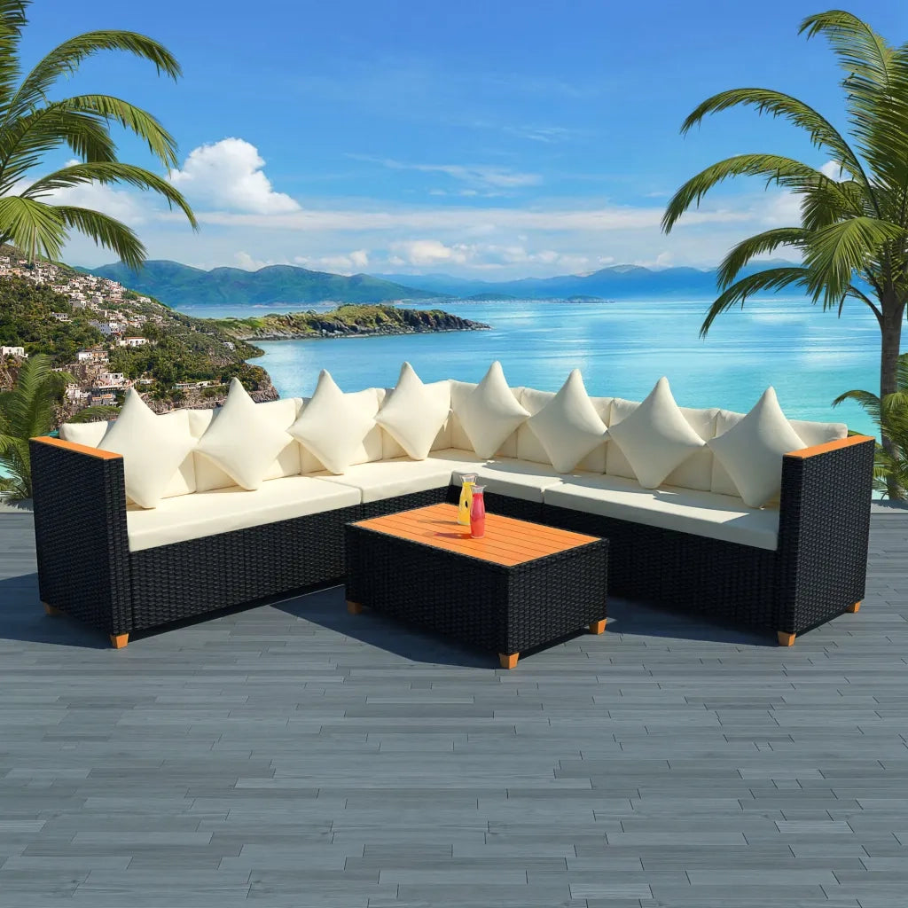 Set Divani da Giardino 5 pz con Cuscini in Polyrattan Nero cod mxl 34831