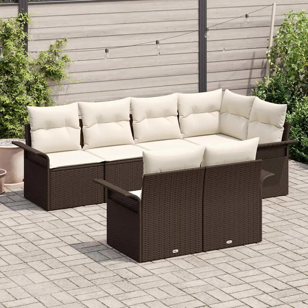 Set Divano da Giardino con cuscino 7 pcs Marrone Poly Rattan 3354067