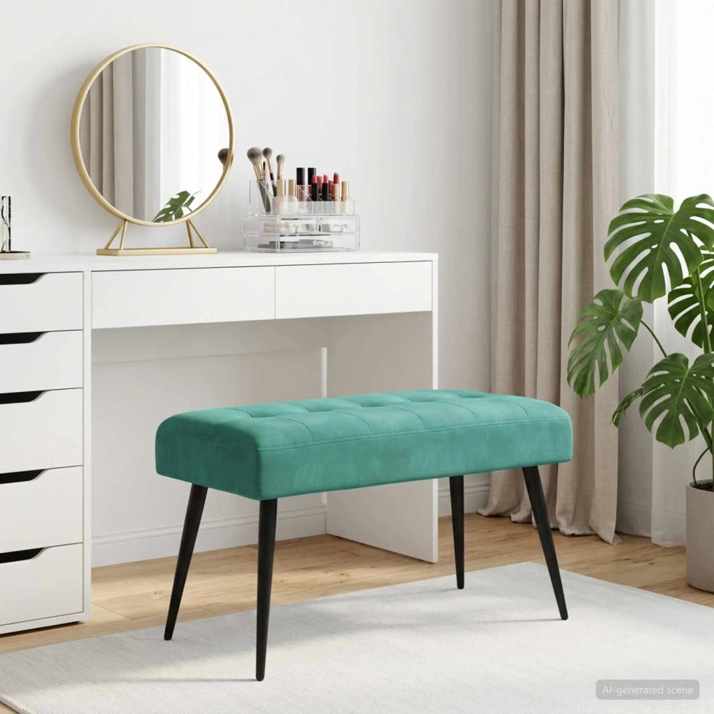 Panchina con bottoni imbottiti Turchese 80 x 40 x 46 cm Velluto 42038525