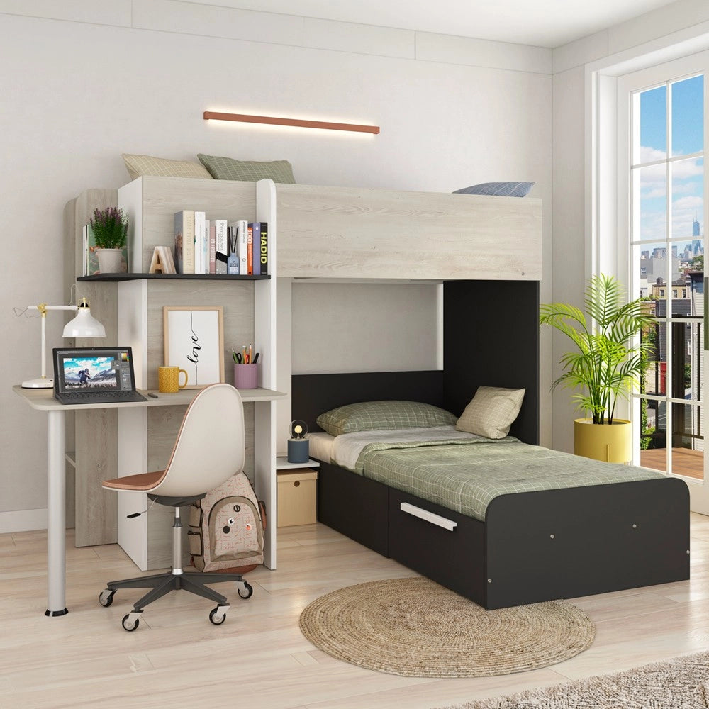 Letto a castello con scrivania 6885 colore bianco vintage antracite