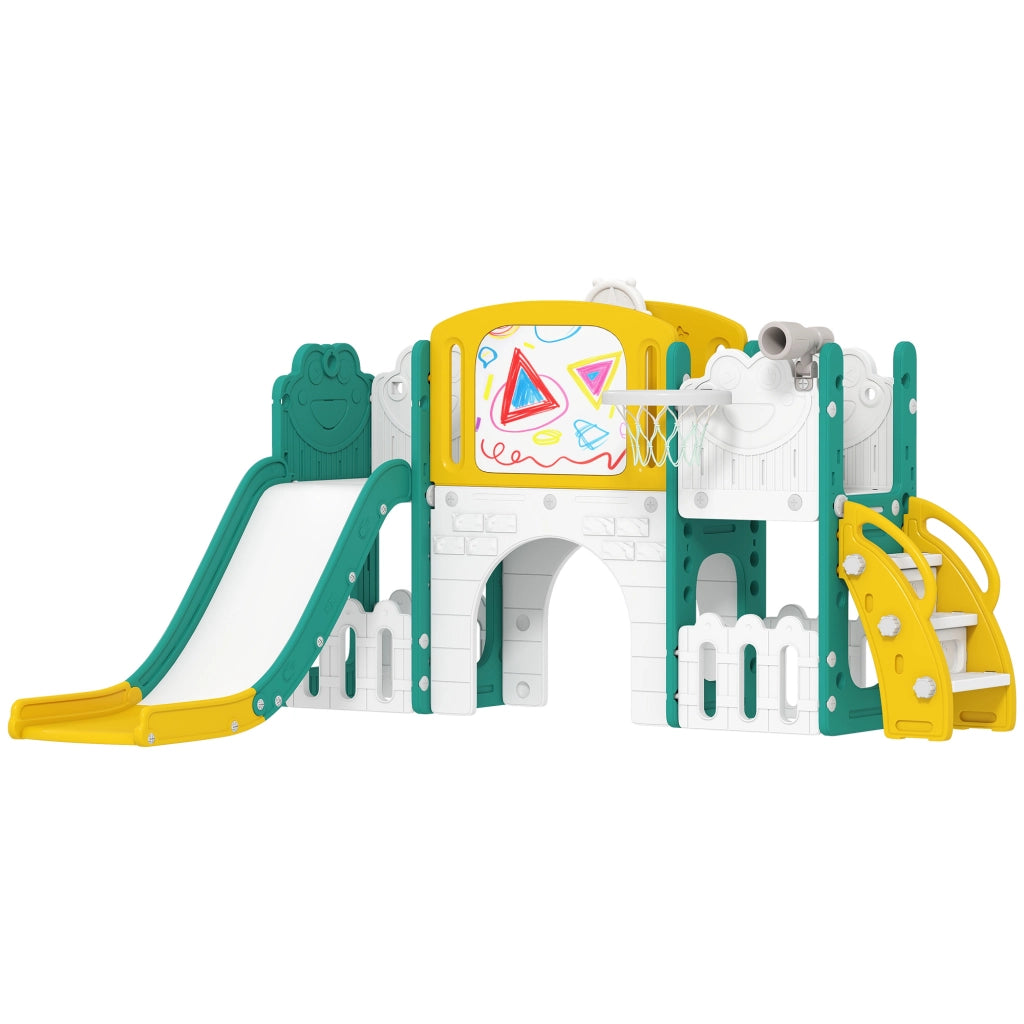 Toboga per bambini 7 in 1 con canestro, telescopio, tunnel e parete arrampicata ¨C Minimal ¨C Giallo