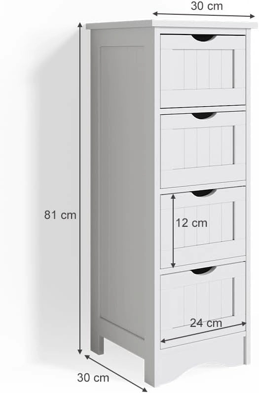 Cassettiera da bagno Bianco, Grigio, 30 x 81 cm, combinabile con altri mobili della serie Bianco