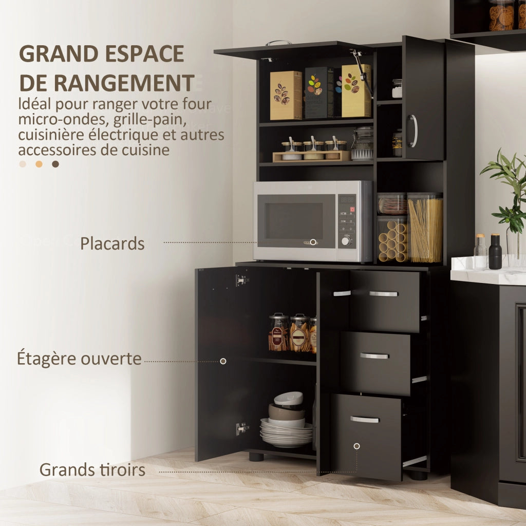 Armadio Cucina 4 Ante 3 Cassetti Ripiano ¨C Zephmum ¨C Nero 89x39.5x168 cm