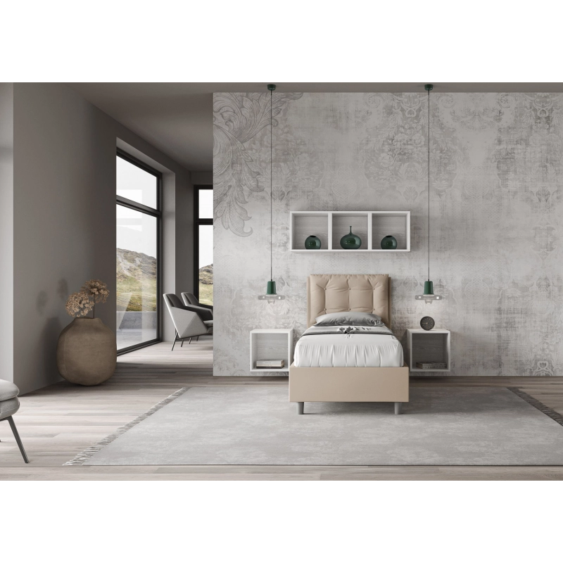 Letto imbottito Singolo 80x190 cm Annalisa - Similpelle,Tortora,Con rete